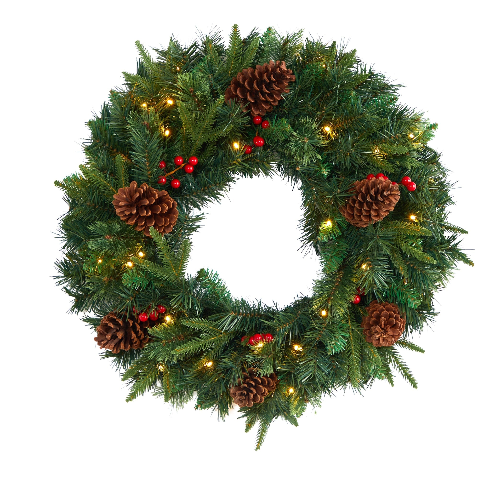 24 Mixed Pine Artificial Christmas Wreath With 35 Clear Led Lights Green