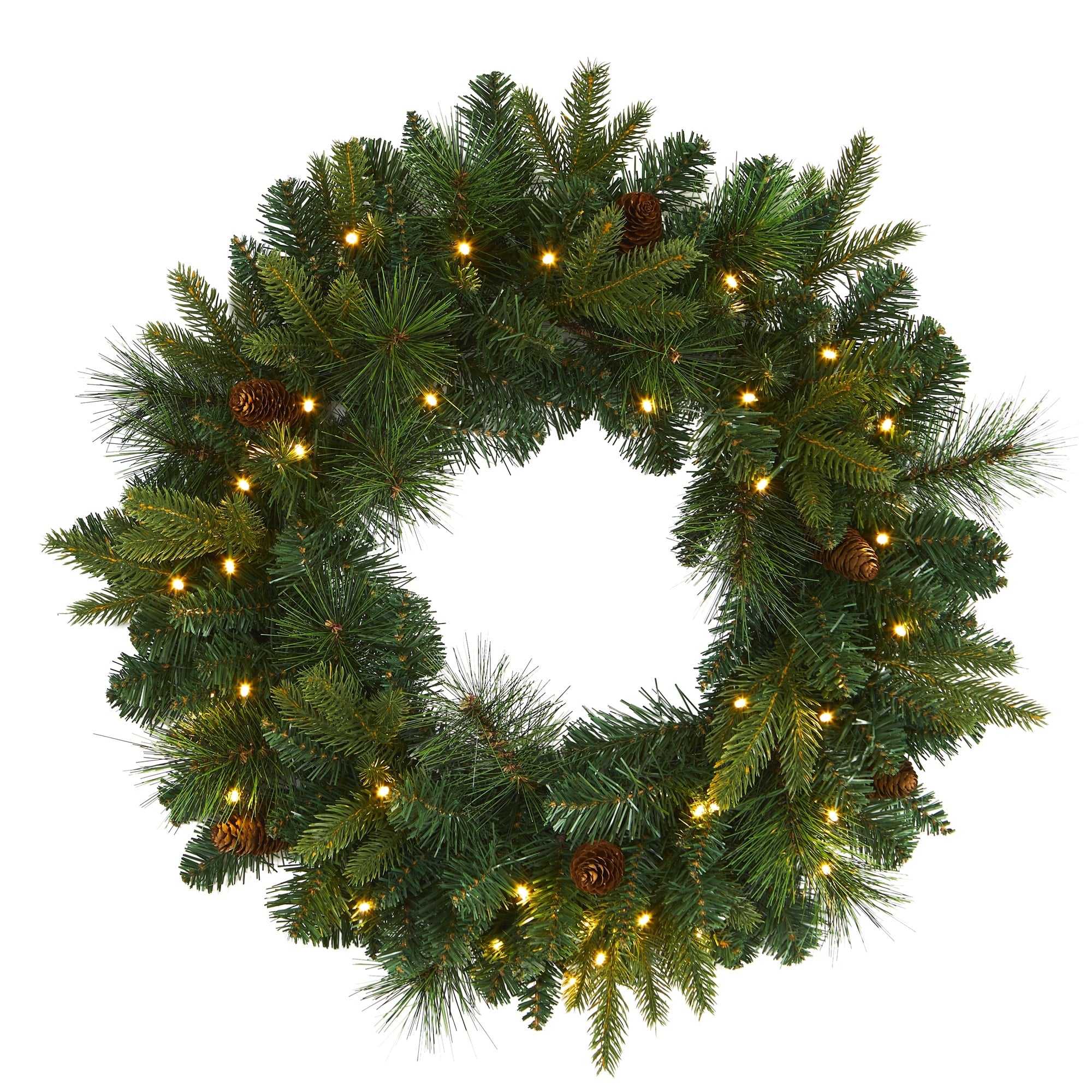 24 Mixed Pine Christmas Wreath With 35 Clear Led Lights
