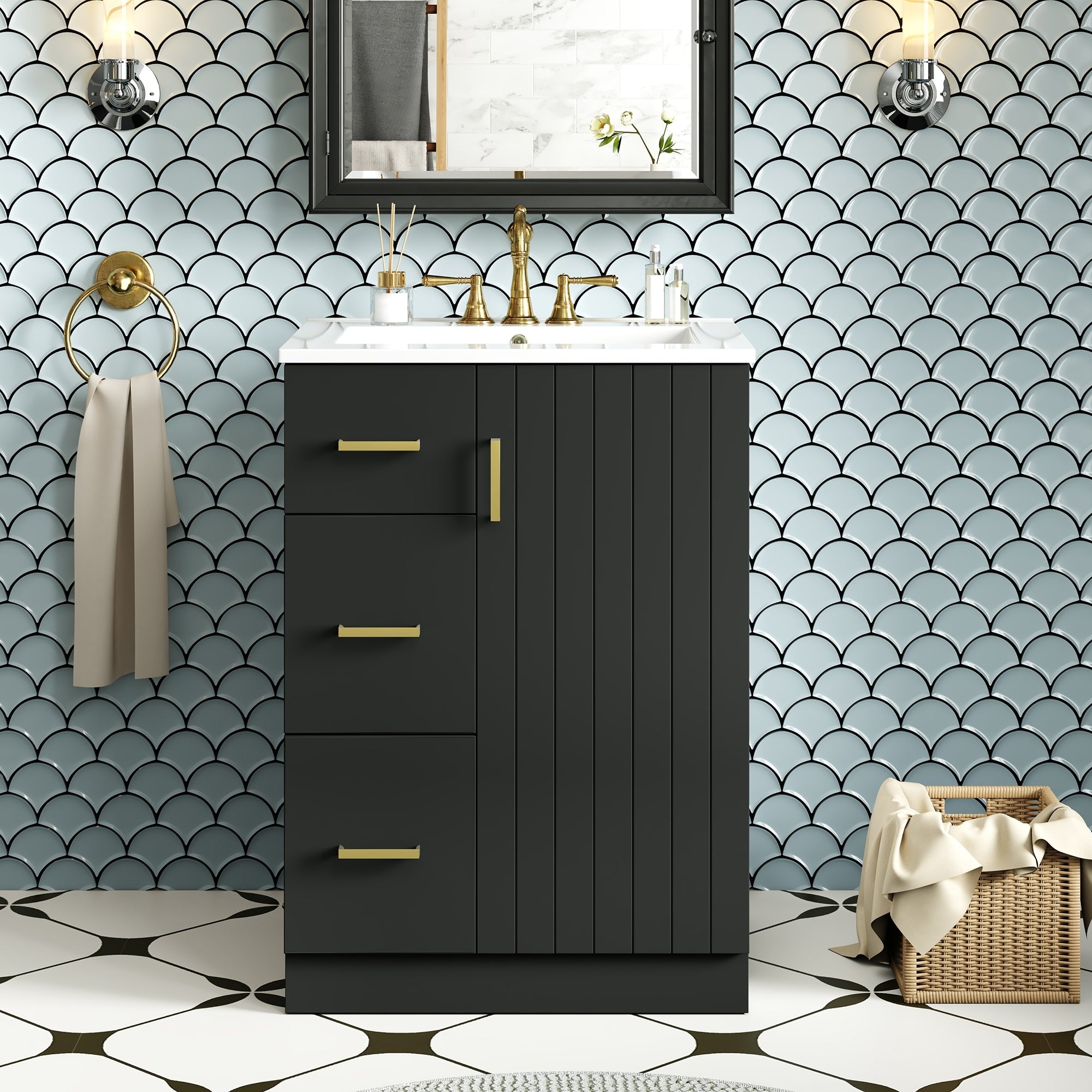24 Modern Bathroom Vanity W Under Mount Ceramic Sink 2 Drawer Cabinet Soft Close Door