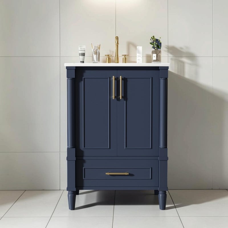24 Modern Bathroom Vanity With Ceramic Sink Ornate Motif Design Soft Close Hinges Drawer French Style Legs