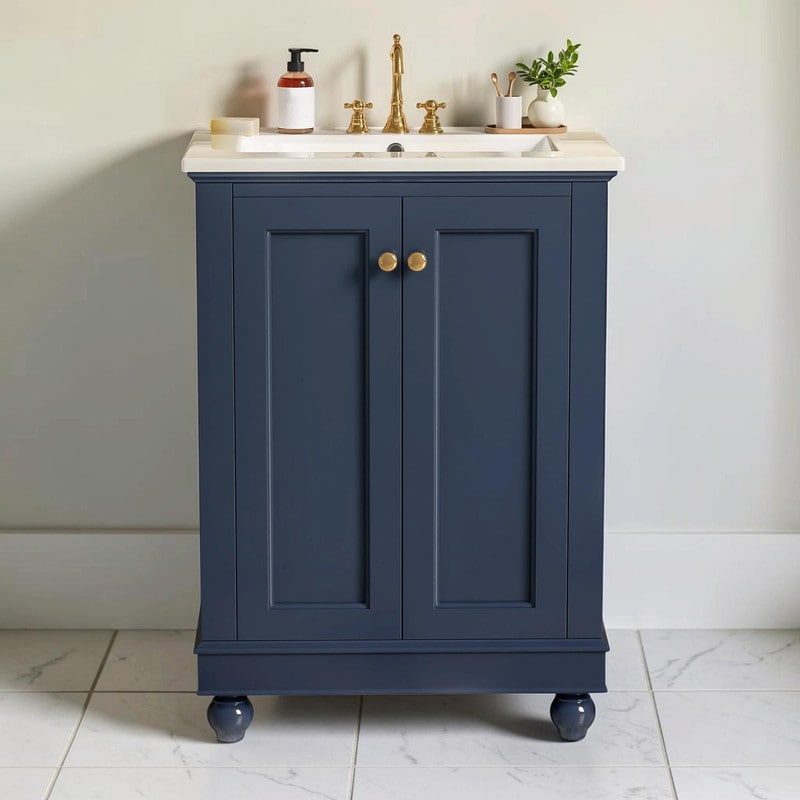 24 Modern Bathroom Vanity With Ceramic Sink Simple Elegant Design Soft Close Storage Cabinet With Adjustable Shelf