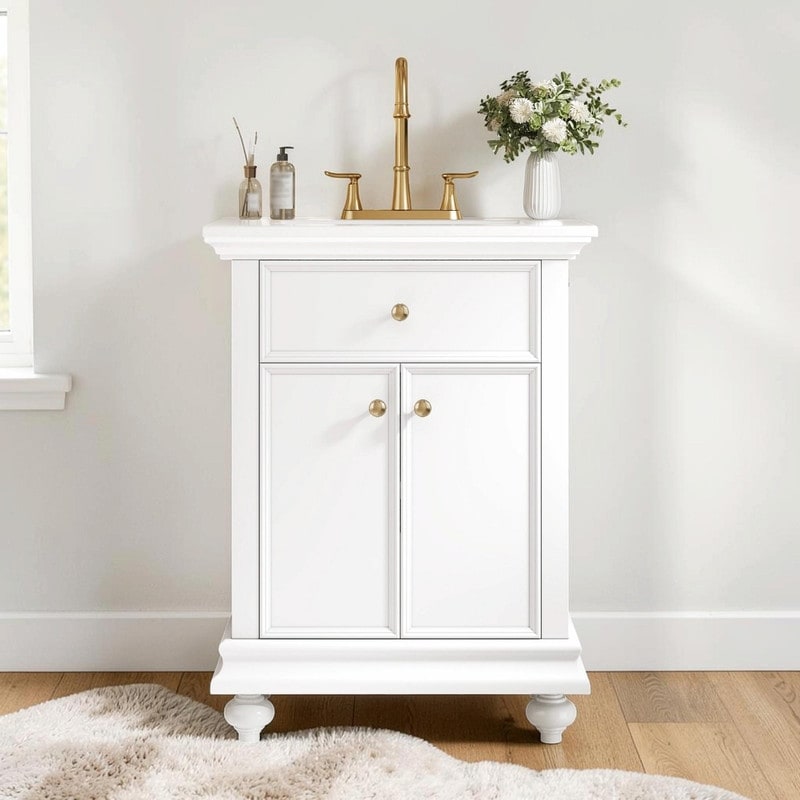 24 Modern Bathroom Vanity With Tip Out Drawer Soft Close Hinges French Style Ball Turned Legs