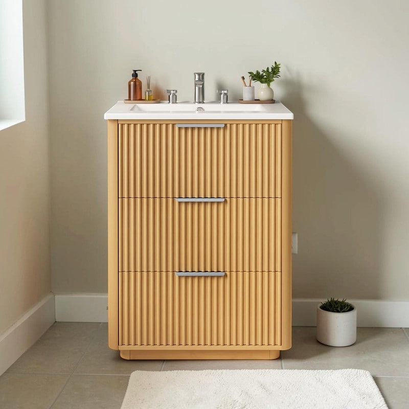 24 Modern Luxury Bathroom Vanity With Ceramic Sink Freestanding Cabinet With Open Shelf Enclosed Storage