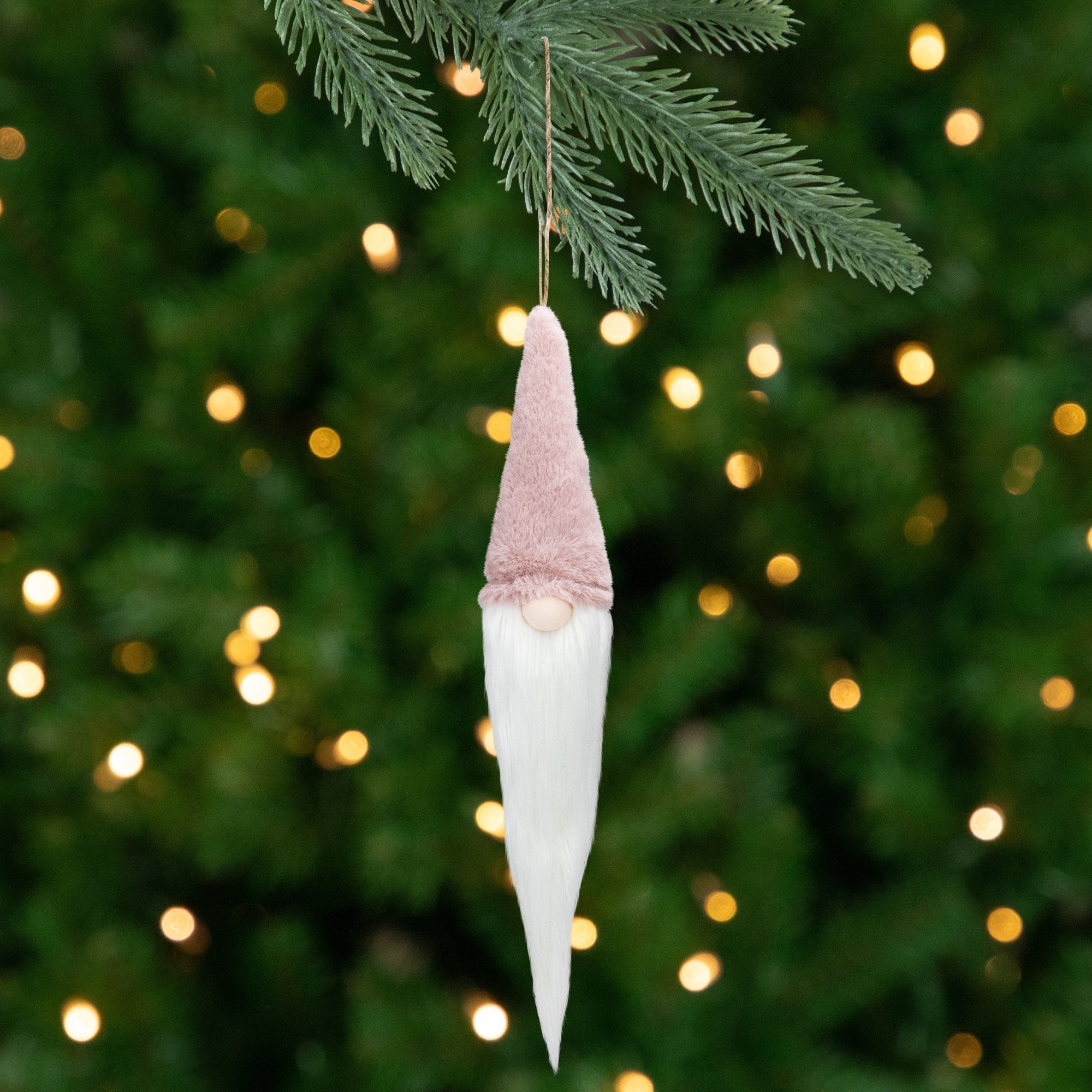 24 Plush Pink And White Hanging Gnome Christmas Ornament