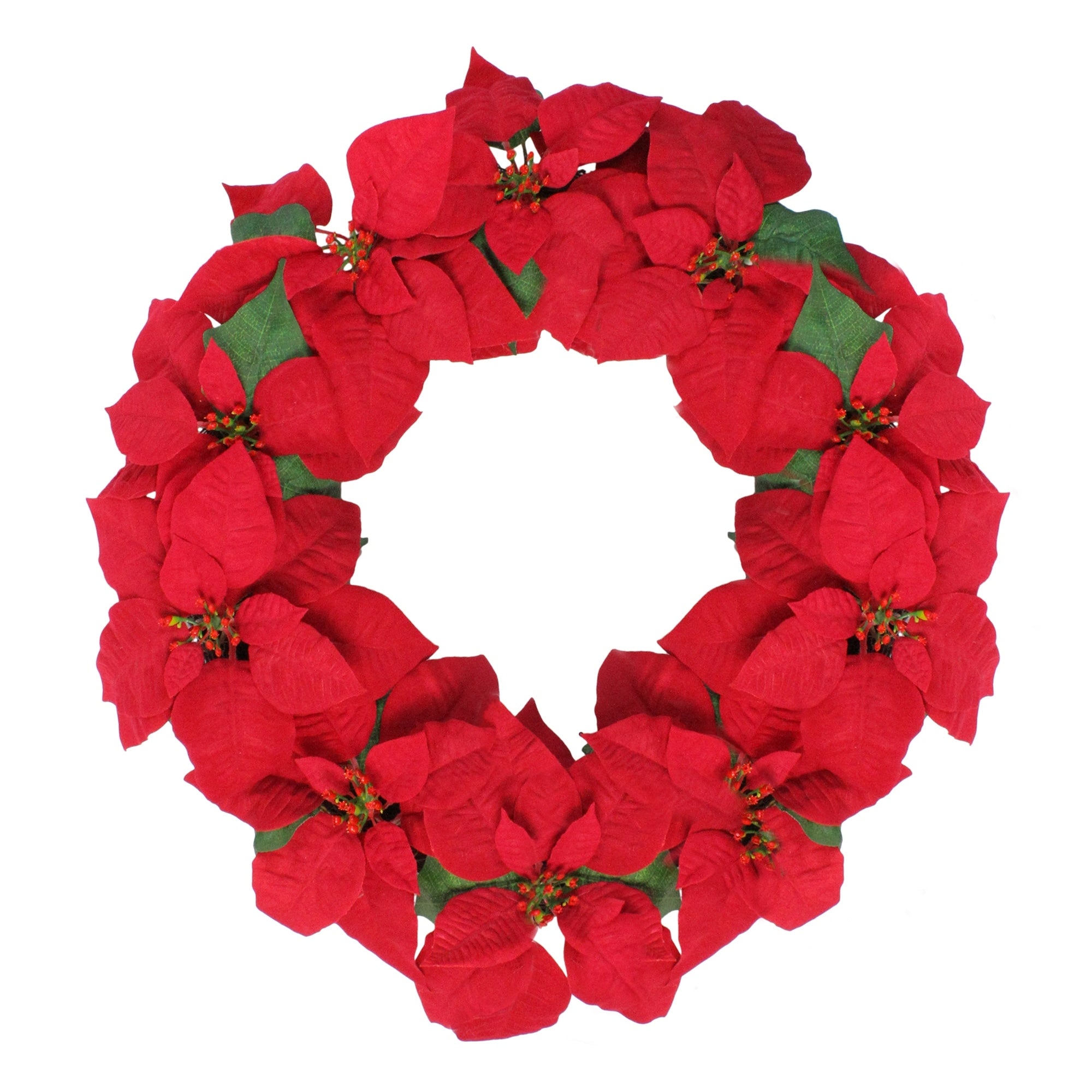 24 Red Poinsettia Flower Artificial Christmas Wreath Unlit
