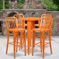 24 Inch Round Metal Indoor Outdoor Bar Table Set With 4 Vertical Slat Back Barstools