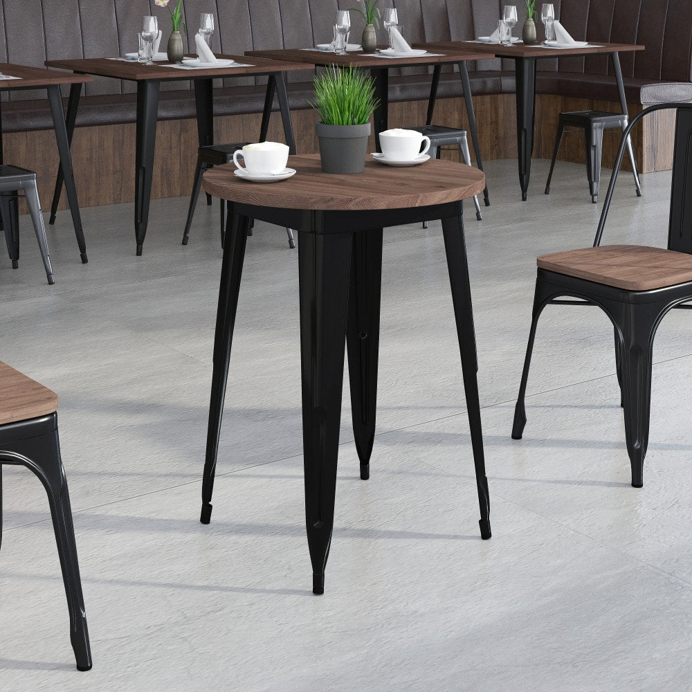 24 Round Metal Indoor Table With Rustic Wood Top
