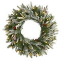 24 Snowed Christmas Wreath With 50 Warm White Led Lights