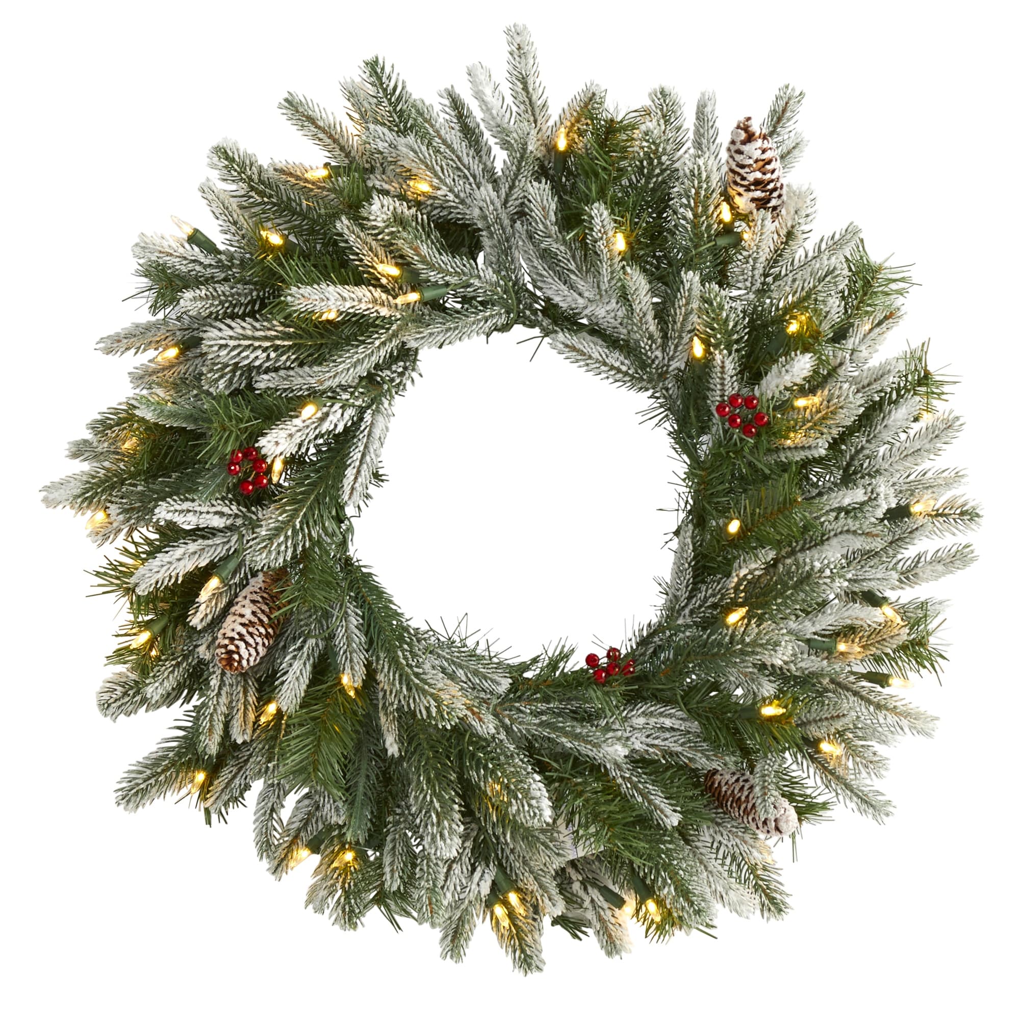24 Snowed Christmas Wreath With 50 Warm White Led Lights