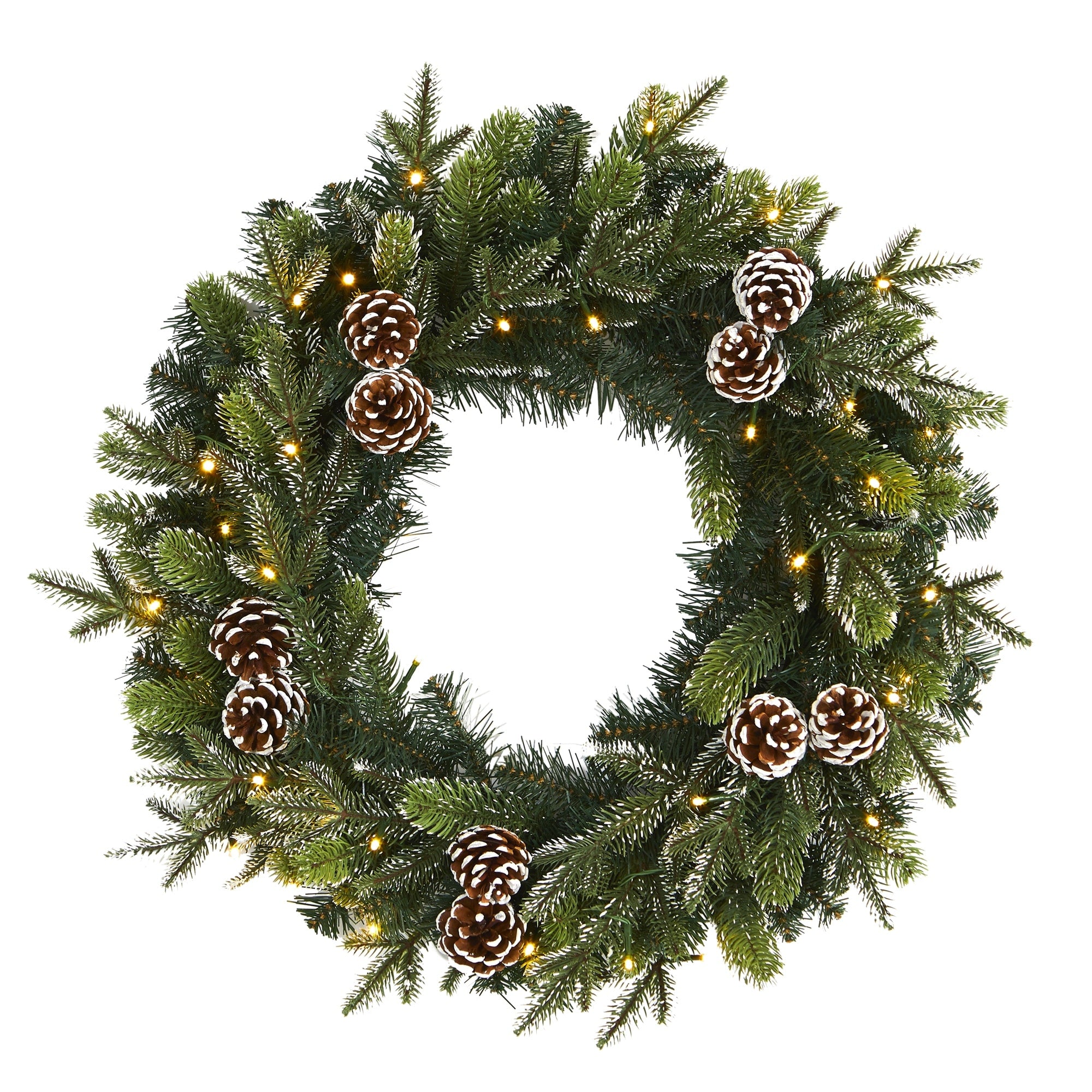 24 Snowed Pinecone Christmas Wreath With 35 Clear Led Lights