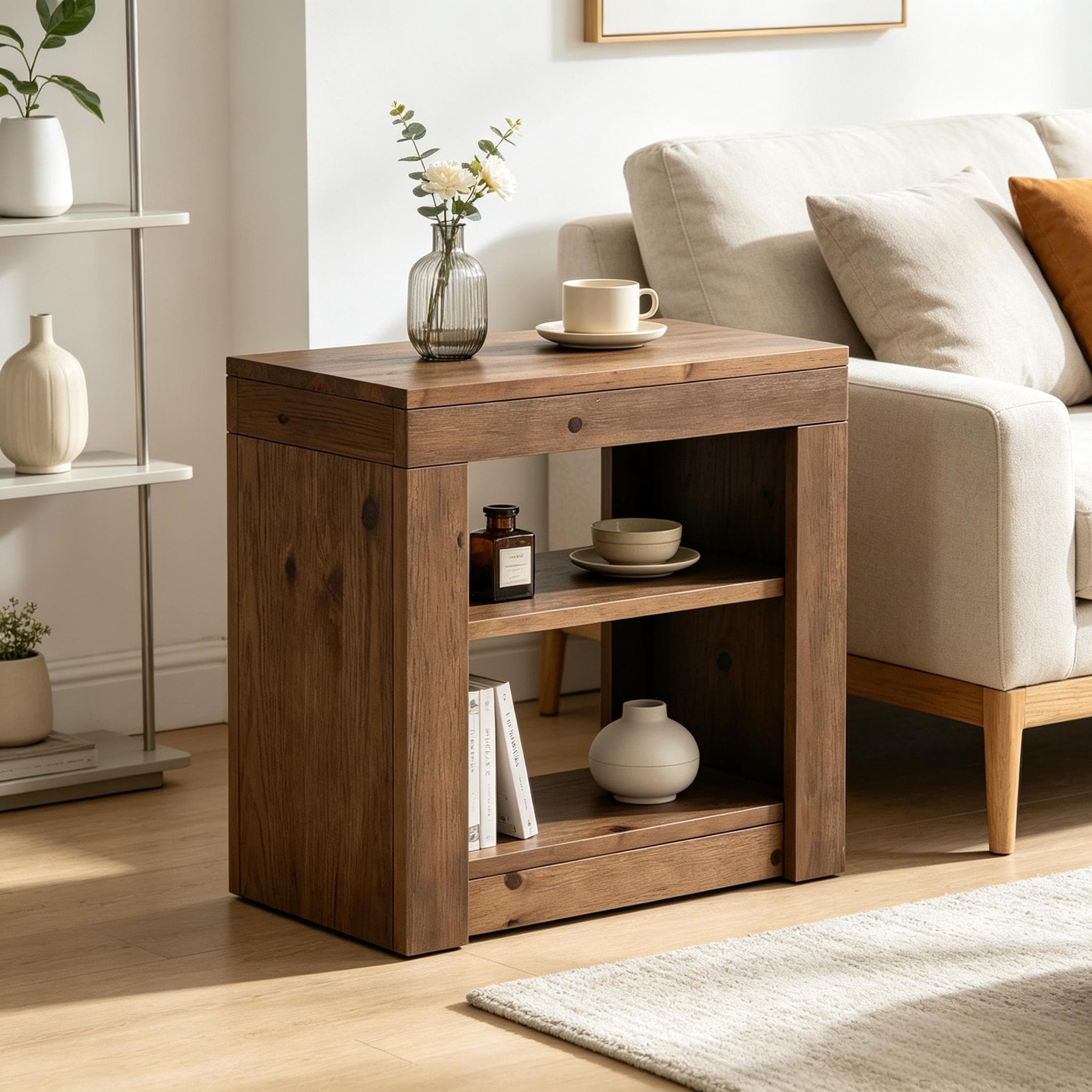 24 Solid Wood End Table Farmhouse Nightstand With Shelves