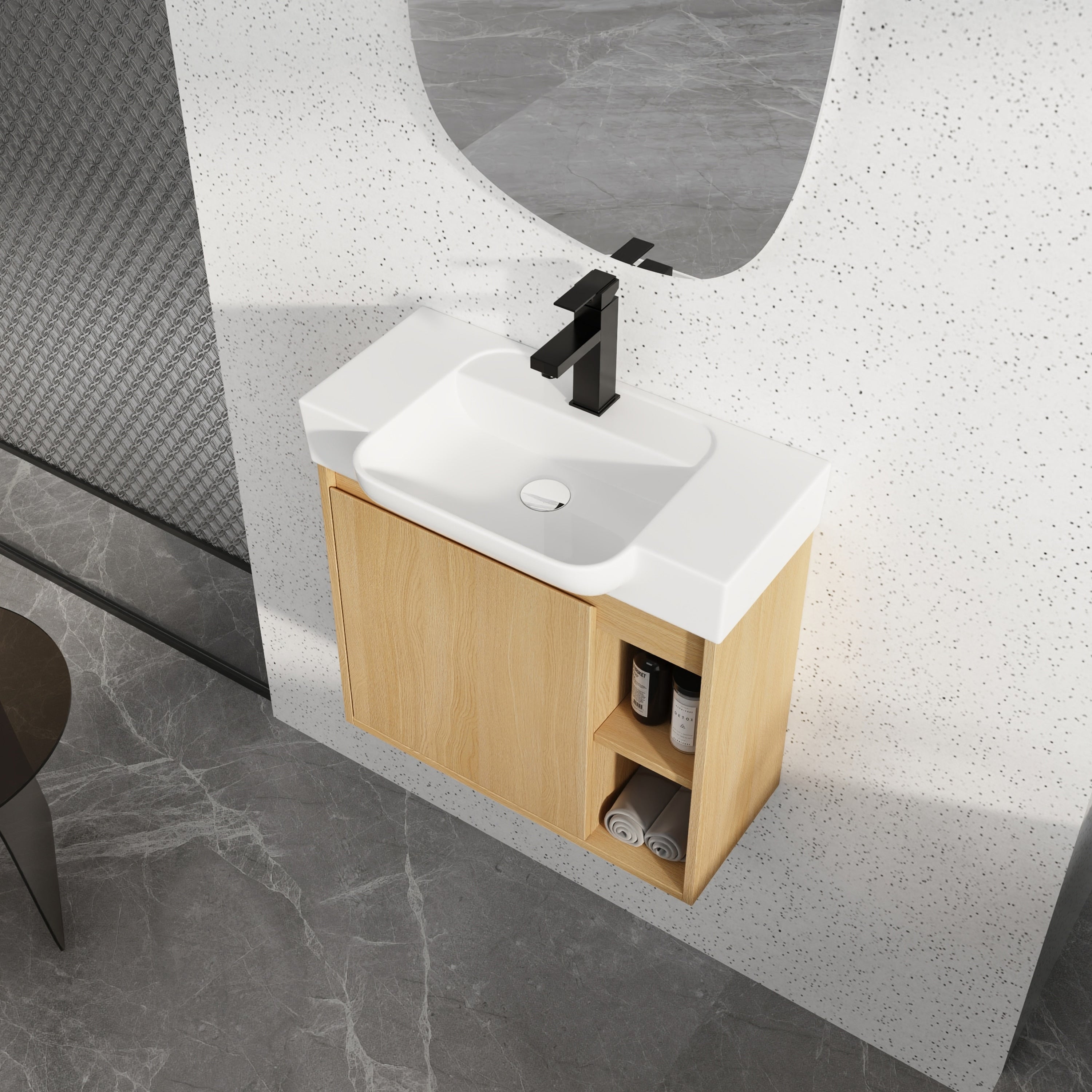 24 Wall Mounted Bathroom Vanity With White Ceramic Sink Soft Close Door Kd Packing