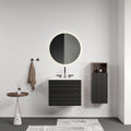 24 Wall Mounted Soft Black Walnut Bathroom Vanity With Integrated Ceramic Sink With Overflow With 3 Holes