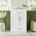 24 White Single Sink Bathroom Vanity W Integrated Ceramic Sink 2 Door Cabinet Tip Out Drawer