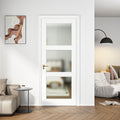 24 X 80 3 Lite French Interior Tempered Frosted Glass Door Slab Solid Core Interior Door Hardware Kit Prehung Jamb