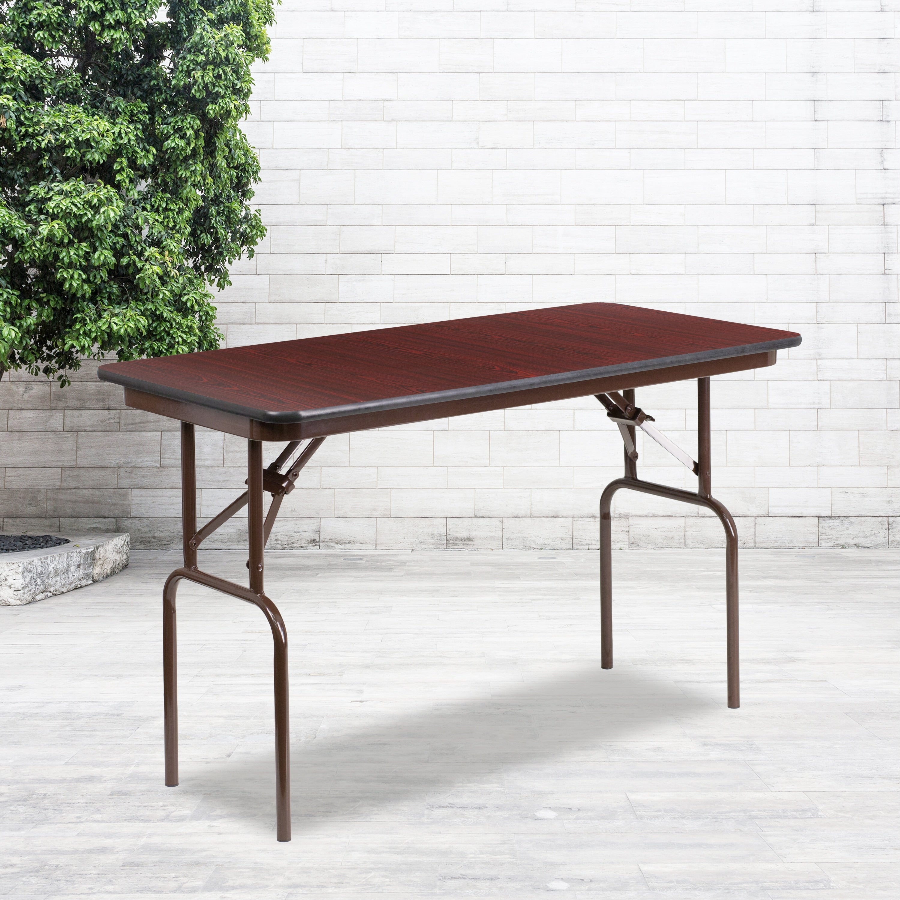 48 Inch Rectangular Walnut Melamine Laminate Folding Banquet Table 24 W X 48 D X 30 H