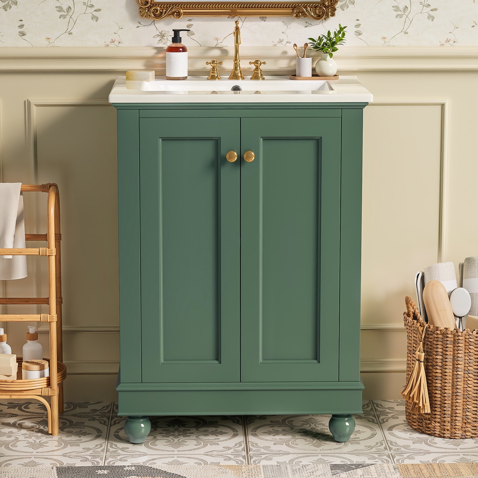 24 Bathroom Vanity Cabinet Simple Elegant Design With Soft Closing Storage Adjustable Shelf Bathroom Vanity With Ceramic Sink