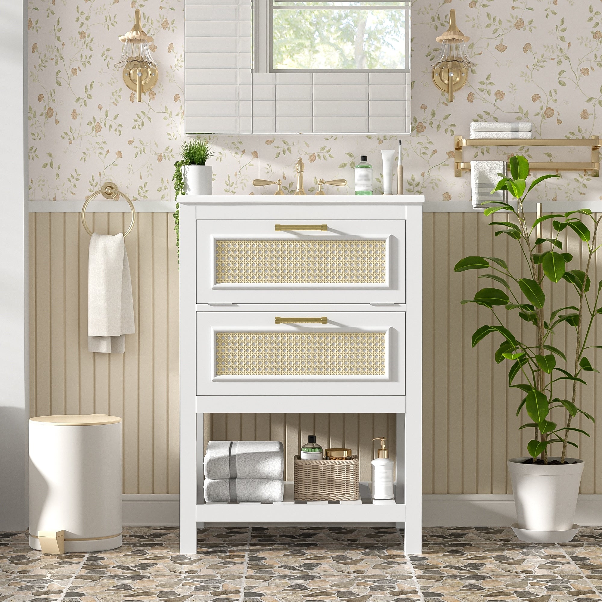 24 Bathroom Vanity With Integrated Ceramic Sink Bathroom Cabinet With 1 Deep Drawer 1 Tip Out Drawer Single Sink Bathroom Vanity