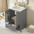 24 Bathroom Vanity With Sink Solid Wood Frame 1 Divided Drawer And 2 Soft Close Doors With Double Shelf On The Door