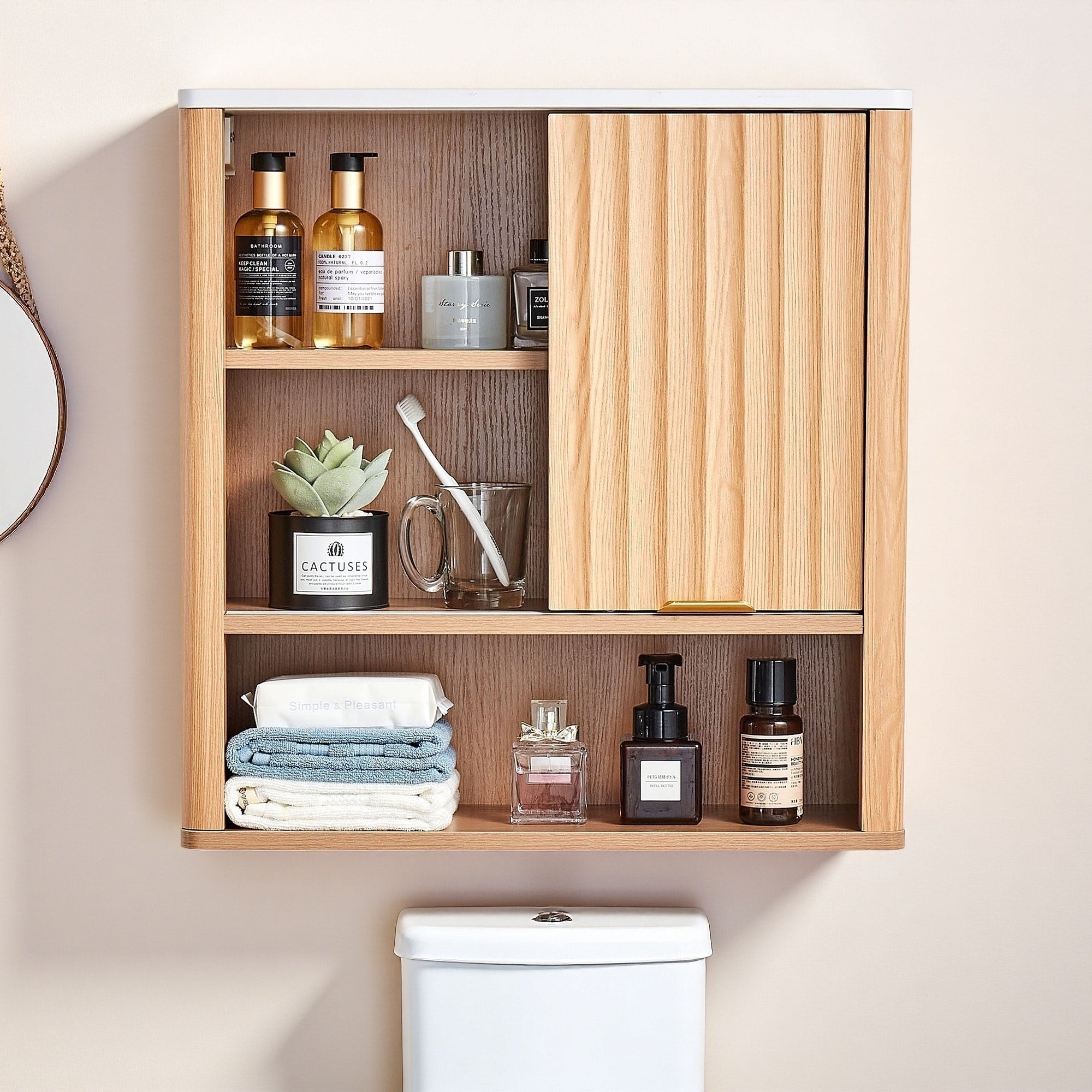 24 H Bathroom Wall Cabinet With Door Adjustable Shelf Wall Mounted Over The Toilet Organizer Hanging Medicine Cabinet