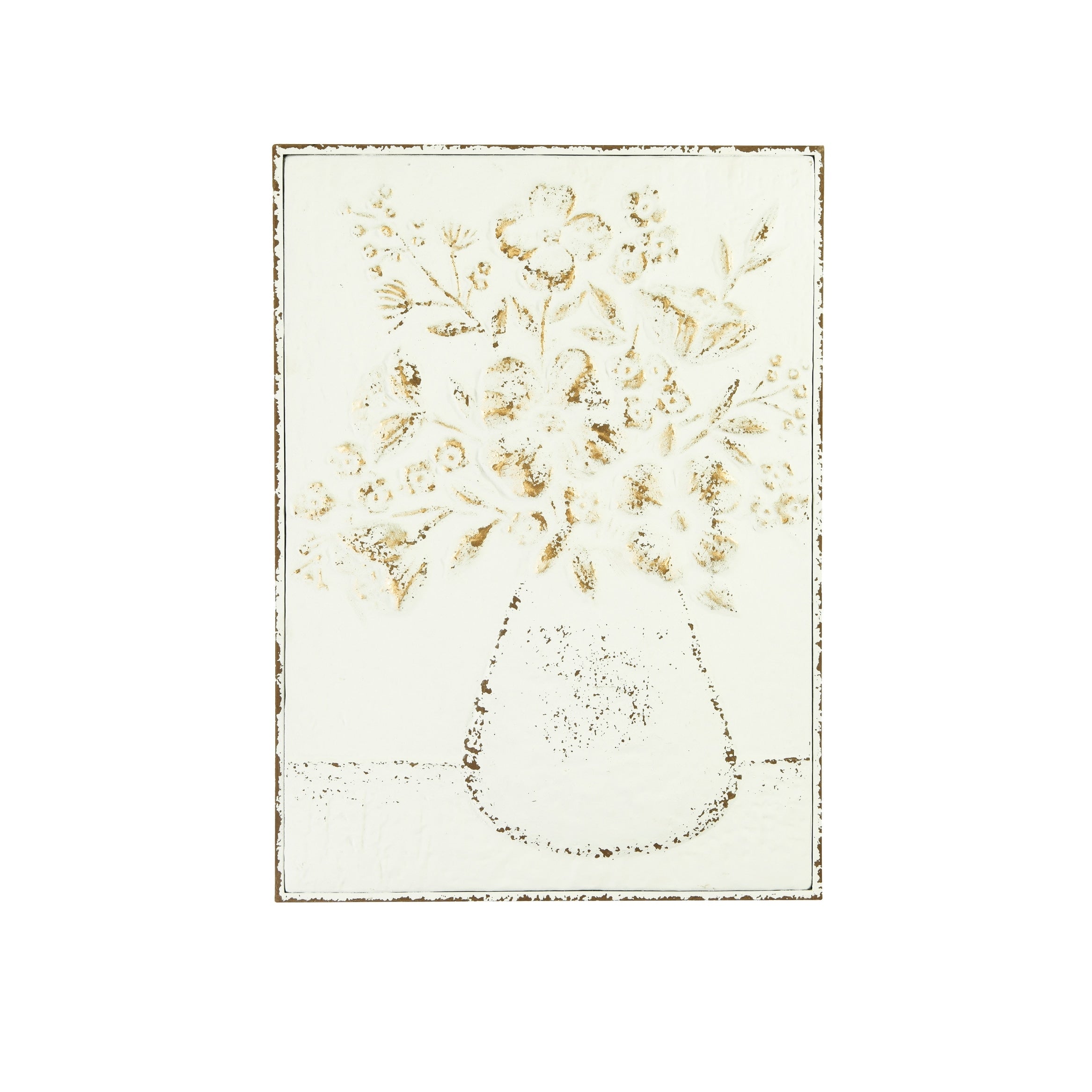 24 H Embossed Flowers In Vase Distressed Metal Wall Decor Distressed White