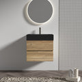 24 Inch Bathroom Vanity With Oak Engineered Quartz Sink And Soft Black Drawers One Piece Matt Basin Without Drainage And Faucet