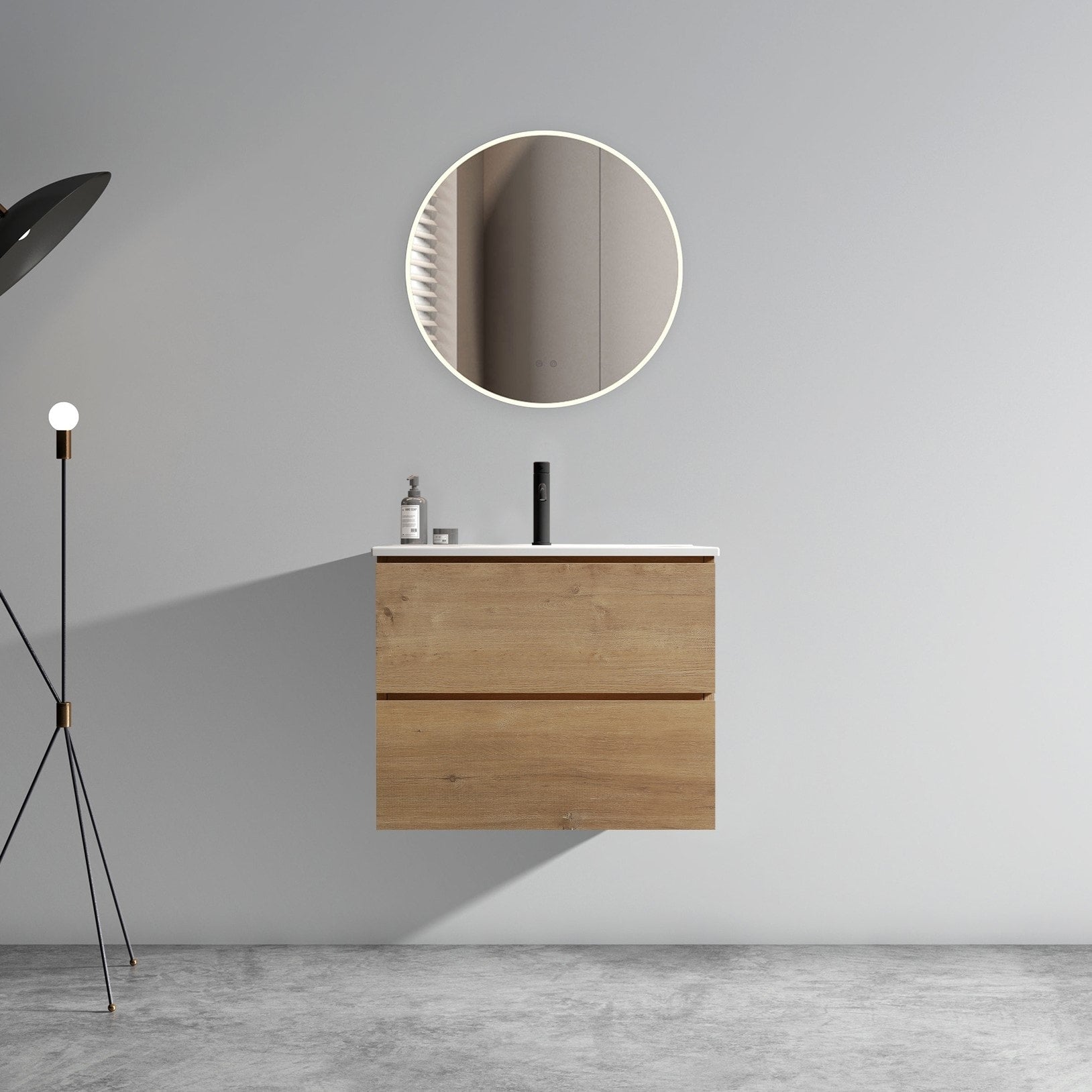 24 Inch Wall Mount Bathroom Vanity With Ceramic Sink With One Faucet Hole Large Storage Floating Bathroom Vanity