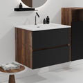 24 Inch Wall Mounted Soft Black Walnut Bathroom Vanity With Integrated Ceramic Sink With Overflow