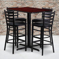 24W X 42L Rectangular Laminate Table Set With 4 Ladder Back Metal Barstools