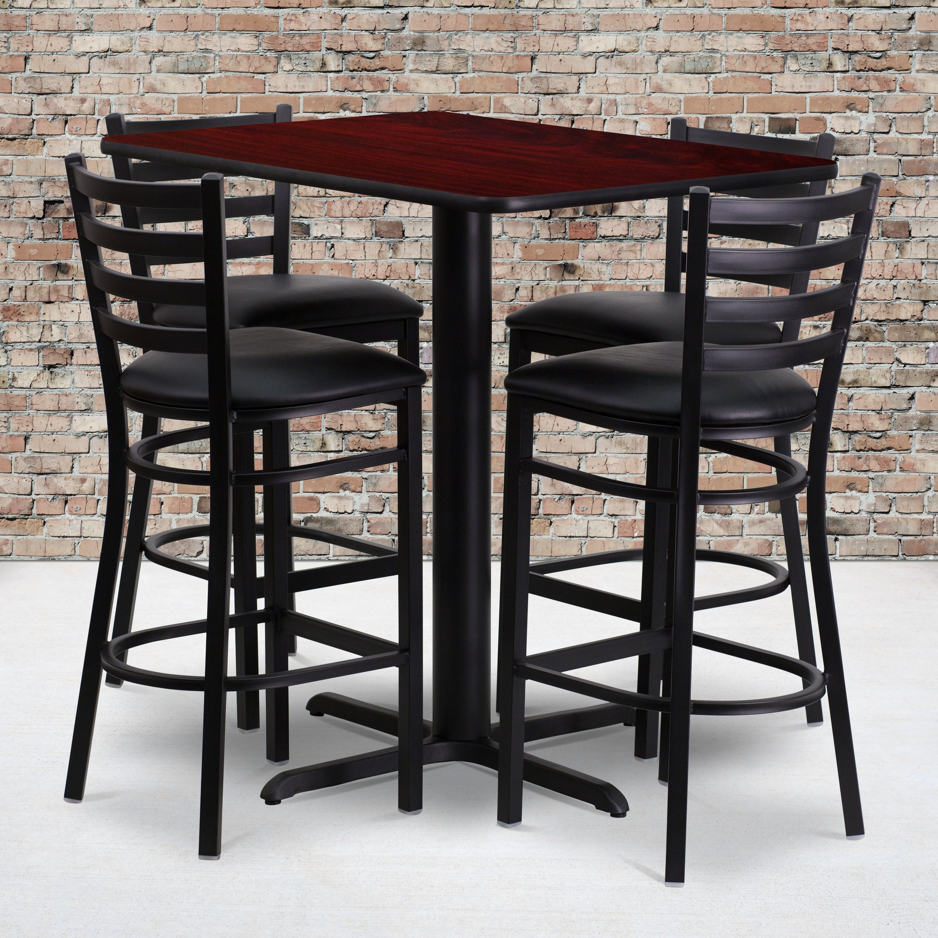 24W X 42L Rectangular Laminate Table Set With 4 Ladder Back Metal Barstools