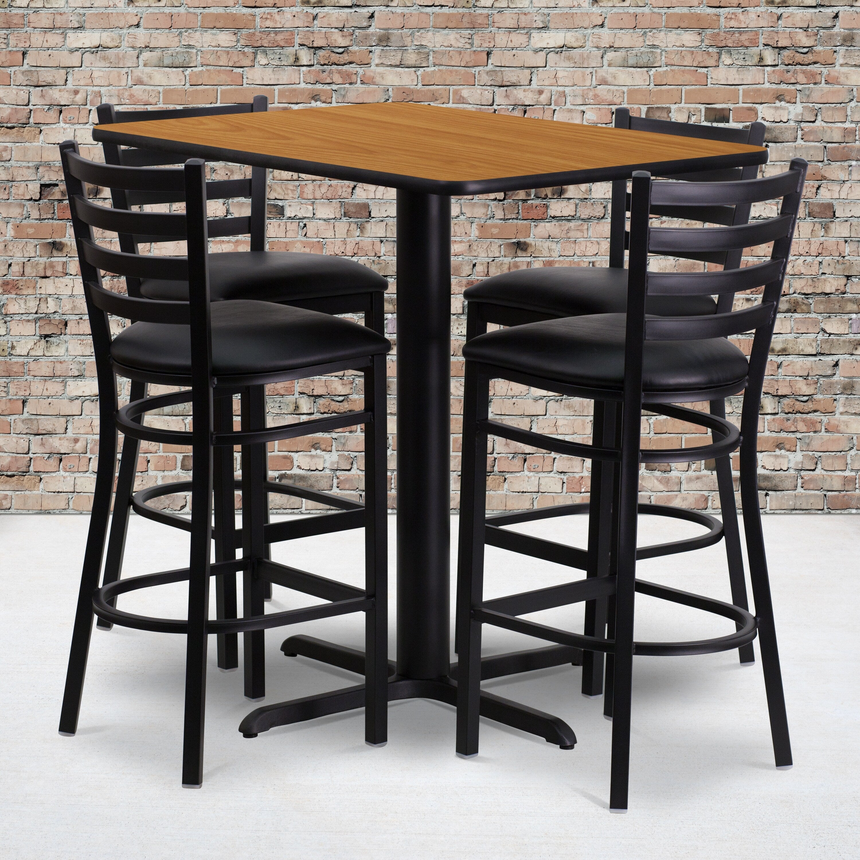 24W X 42L Rectangular Laminate Table Set With 4 Ladder Back Metal Barstools