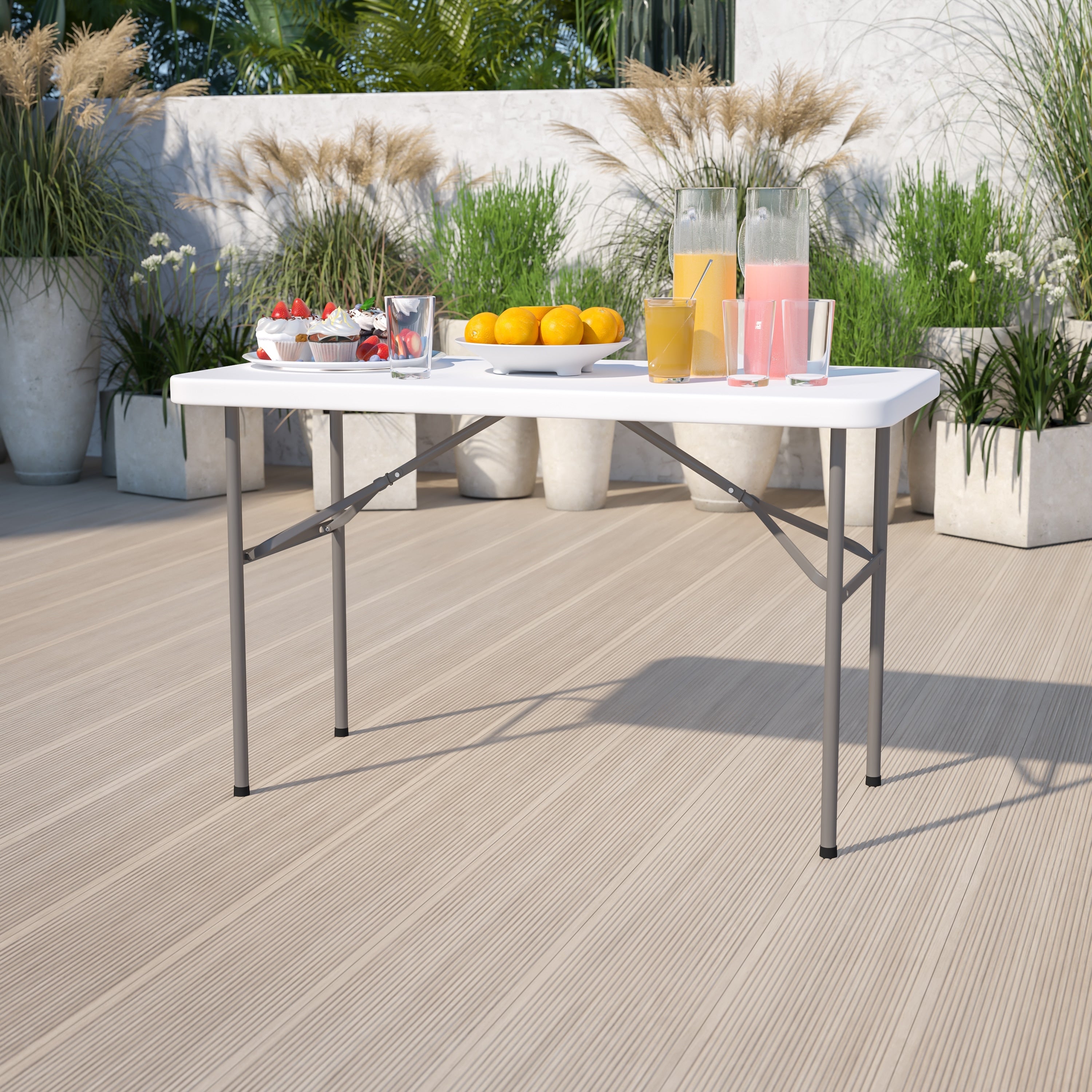 24 Inch X 48 Inch Granite White Plastic Folding Table
