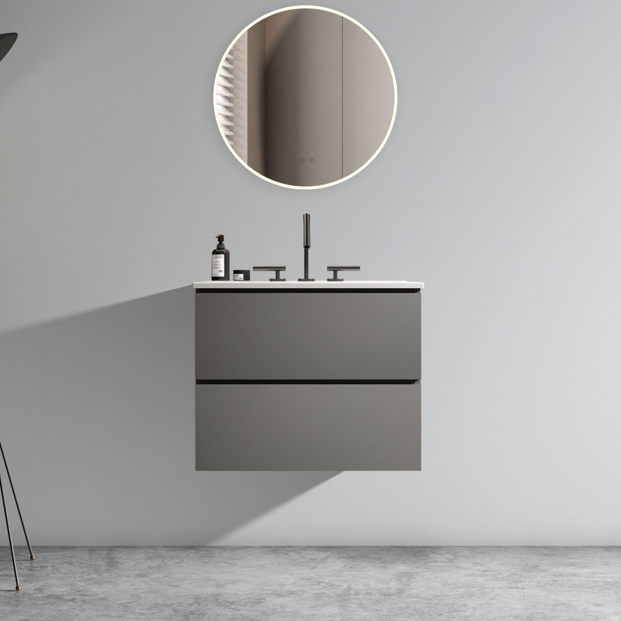24 Wall Mount Bathroom Vanity With Ceramic Sink With Three Faucet Holes Large Storage Floating Bathroom Vanity Without Drain