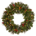 24 Crestwood Spruce Wreath With Silver Bristle Cones Red Berries And Glitter With 50 Clear Lights