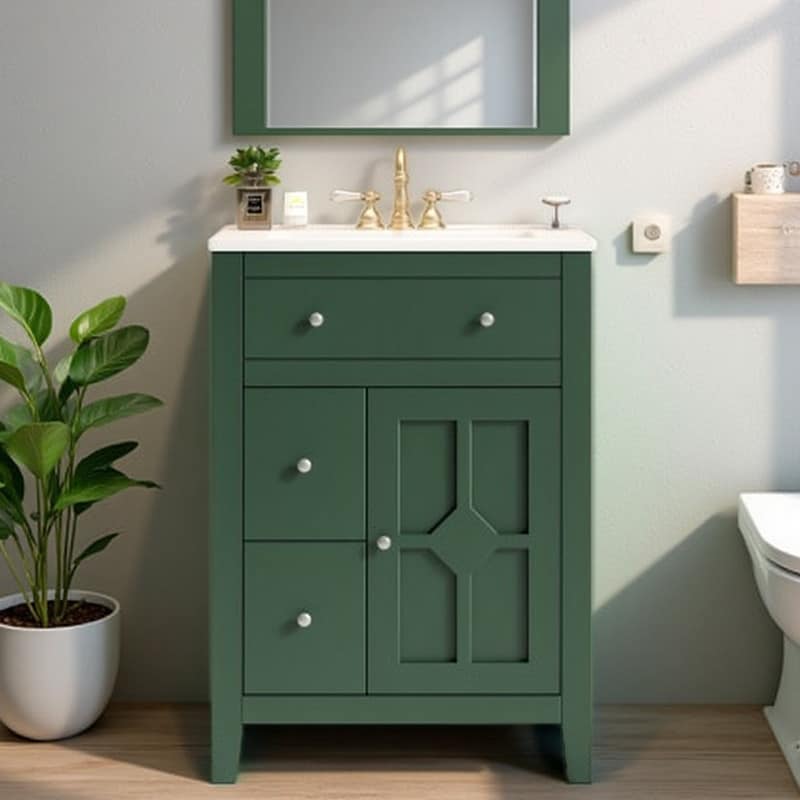 24 Bathroom Vanity With Ceramic Sink Space Saving Freestanding Cabinet With Adjustable Shelf 2 Deep Drawers