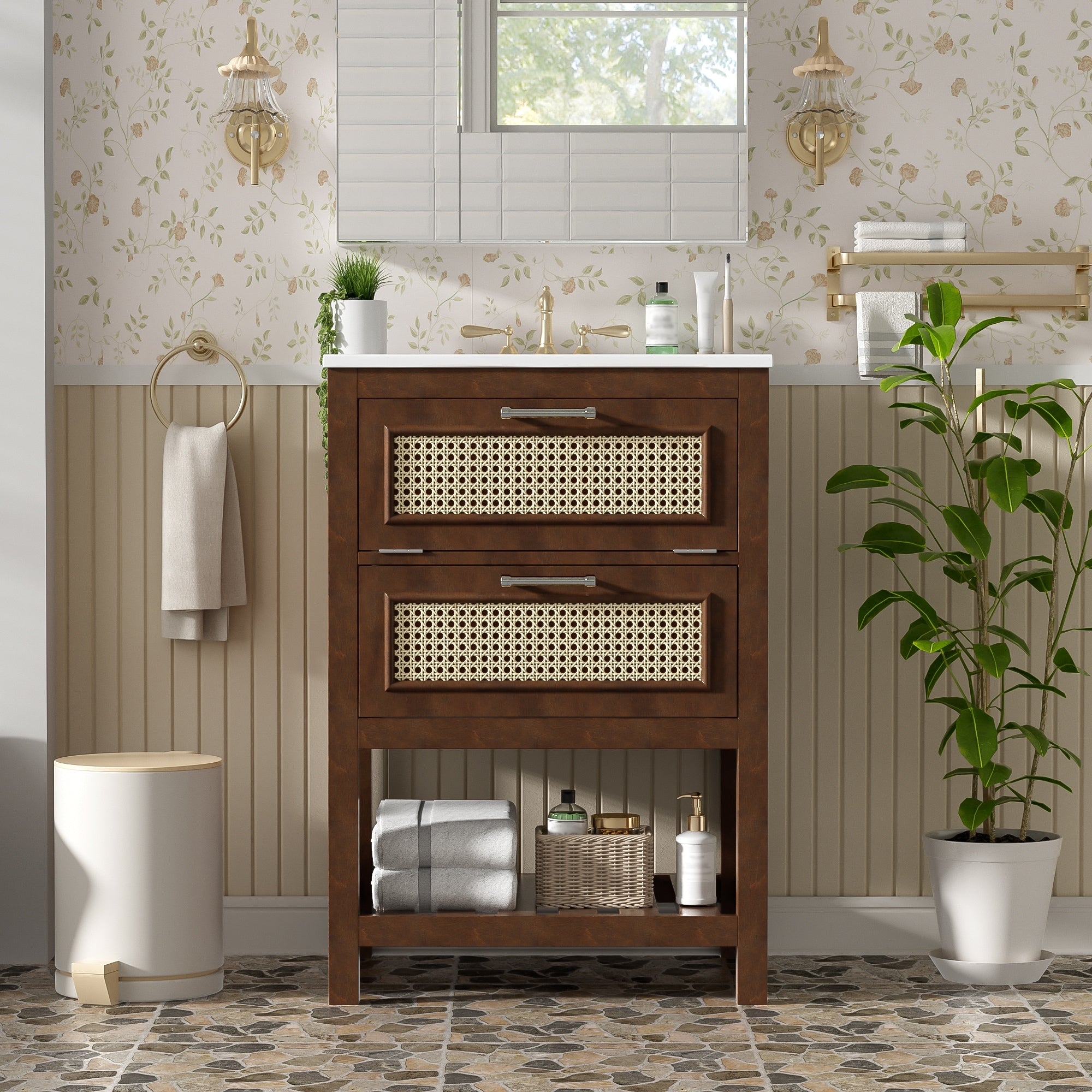 24 Boho Farmhouse Bathroom Vanity With Ceramic Sink
