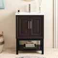 24 Freestanding Single Sink Bathroom Vanity With Ceramic Top Faucet Included Bottom Glass Shelf Storage Cabinet