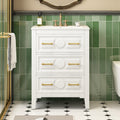 24 White Solid Wood Bathroom Vanity Set W Ceramic Sink 3 Drawers Freestanding Storage Cabinet