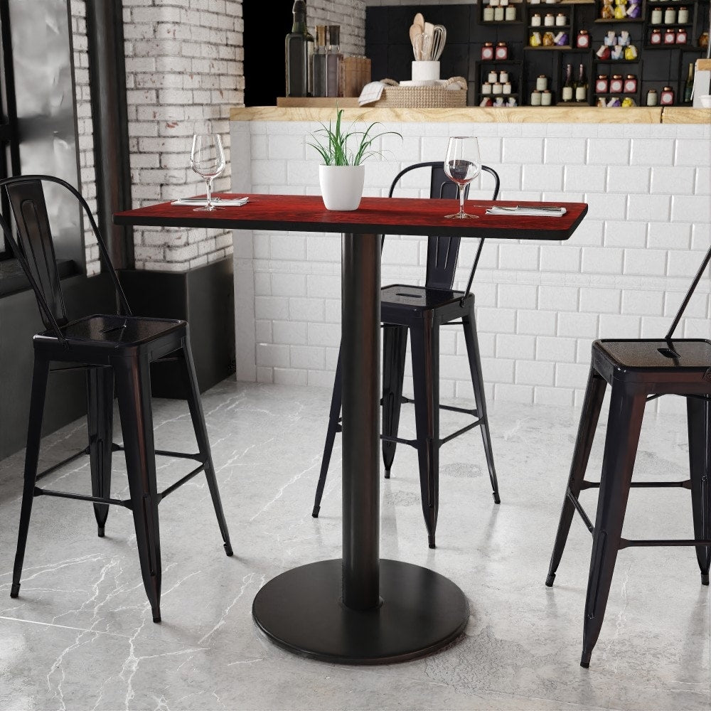 24 Inch X 42 Inch Rectangular Laminate Table Top With 24 Inch Round Bar Height Table Base