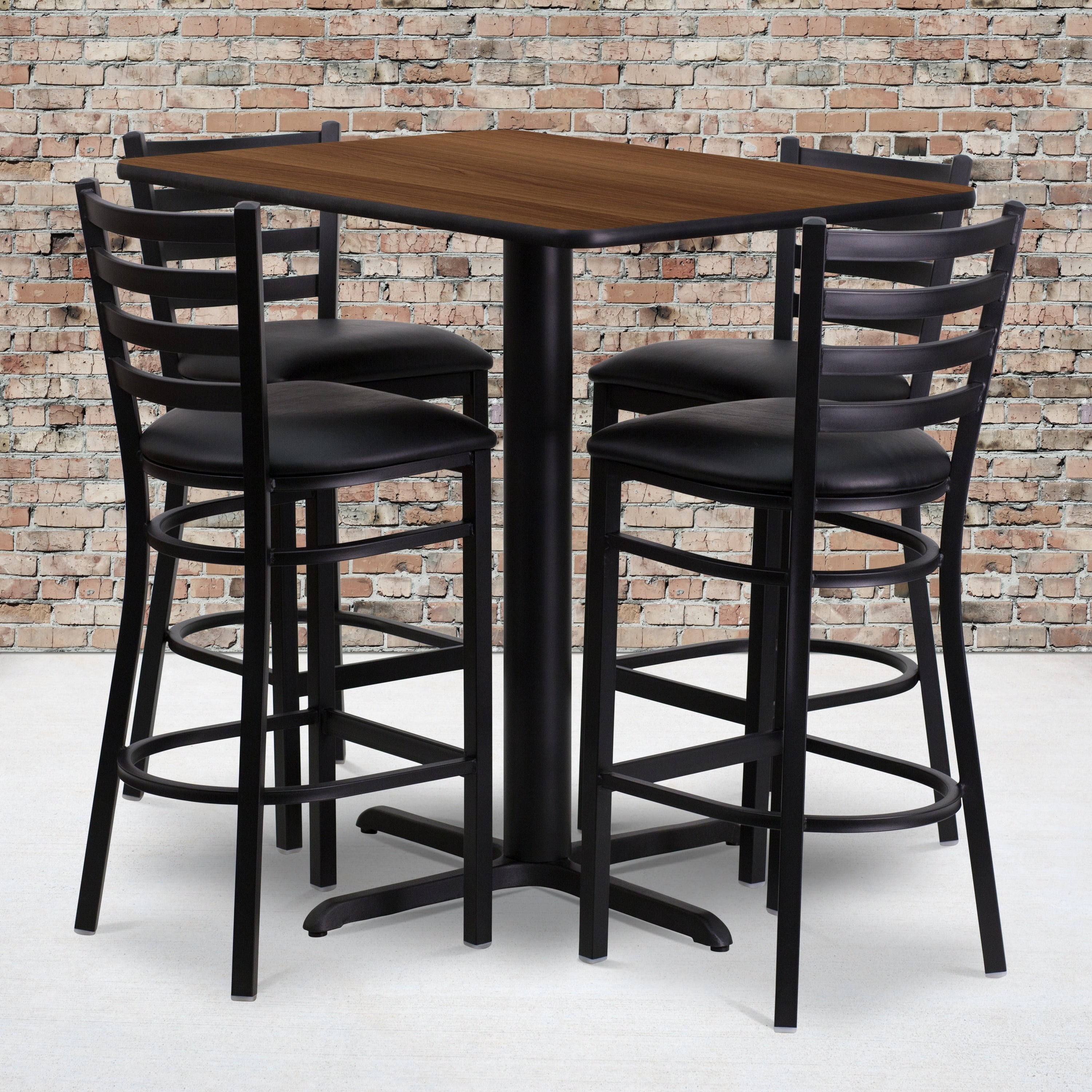 24W X 42L Rectangular Laminate Table Set With 4 Ladder Back Metal Barstools