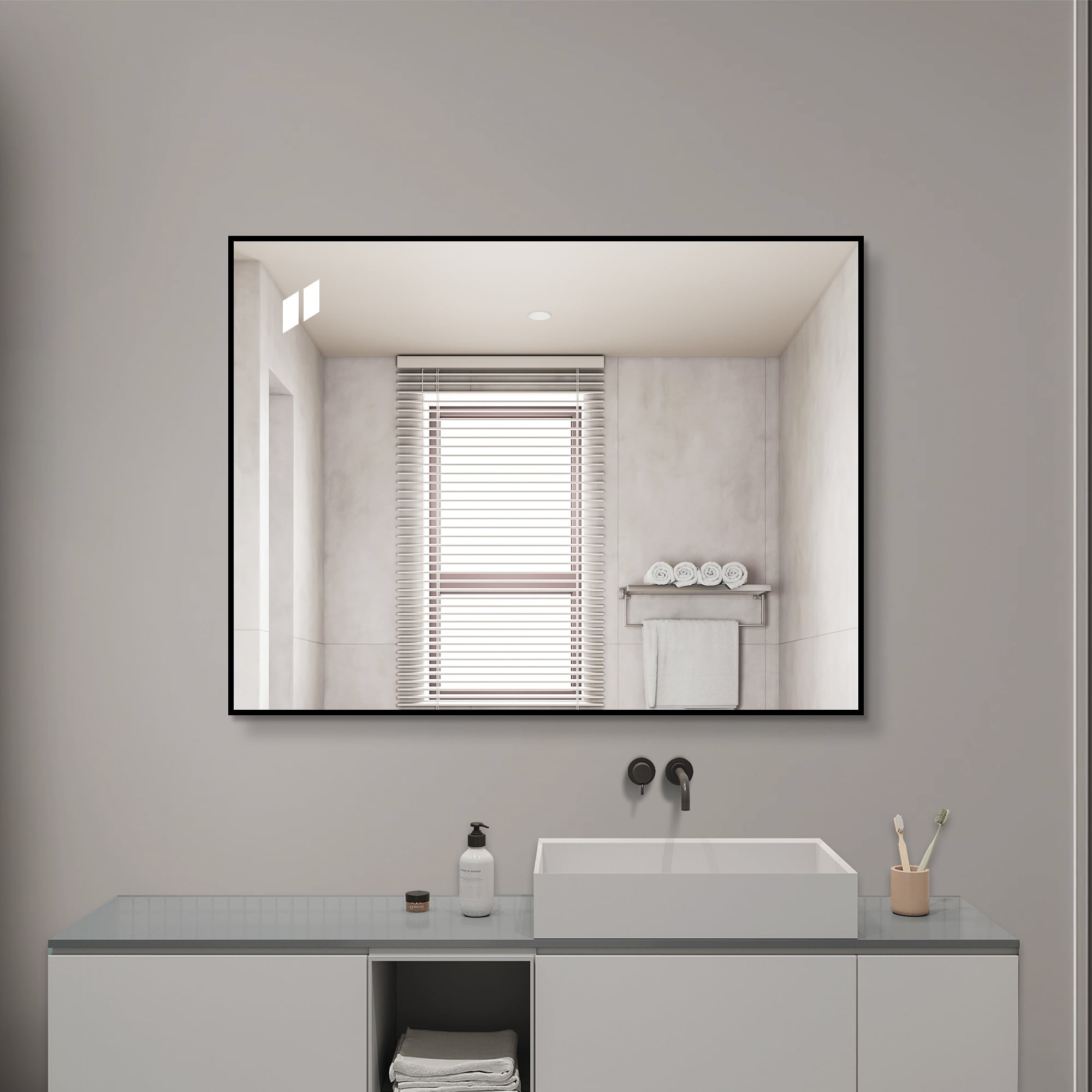 24 32 Black Aluminum Framed Bathroom Mirror