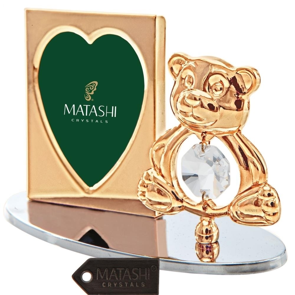 24K Gold Plated Picture Frame Desk Set With Teddy Bear Figurine