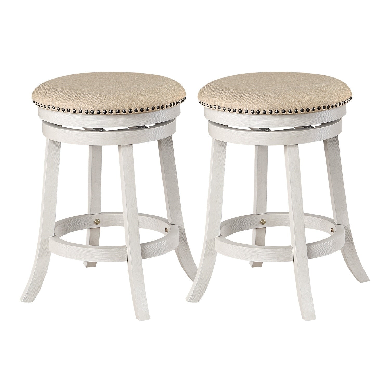 25 In.H Beige Finish Low Back Wood Frame Barstool Wood Seat Set Of 2 26.5