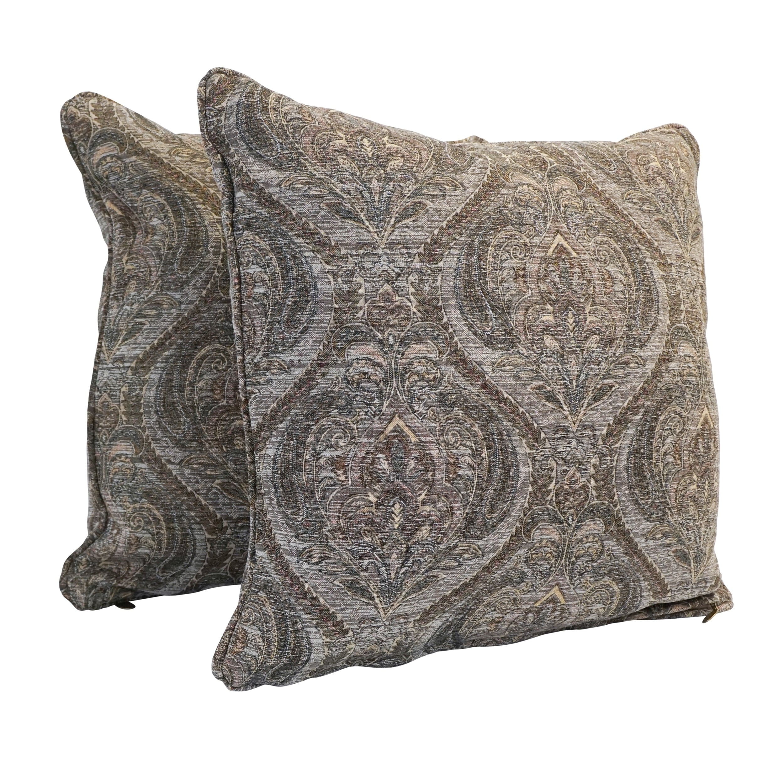 25 Inch Corded Patterned Jacquard Chenille Square Floor Pillows Set Of 2