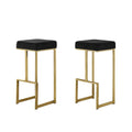 25.2 In. H Black Finish Backless Metal Bar Stool With Faux Leather Square Seat Set Of 2