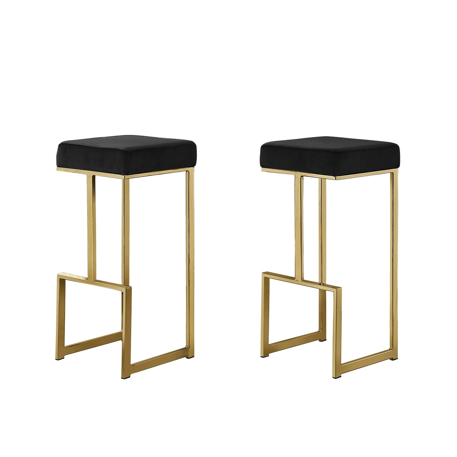 25.2 In. H Black Finish Backless Metal Bar Stool With Faux Leather Square Seat Set Of 2