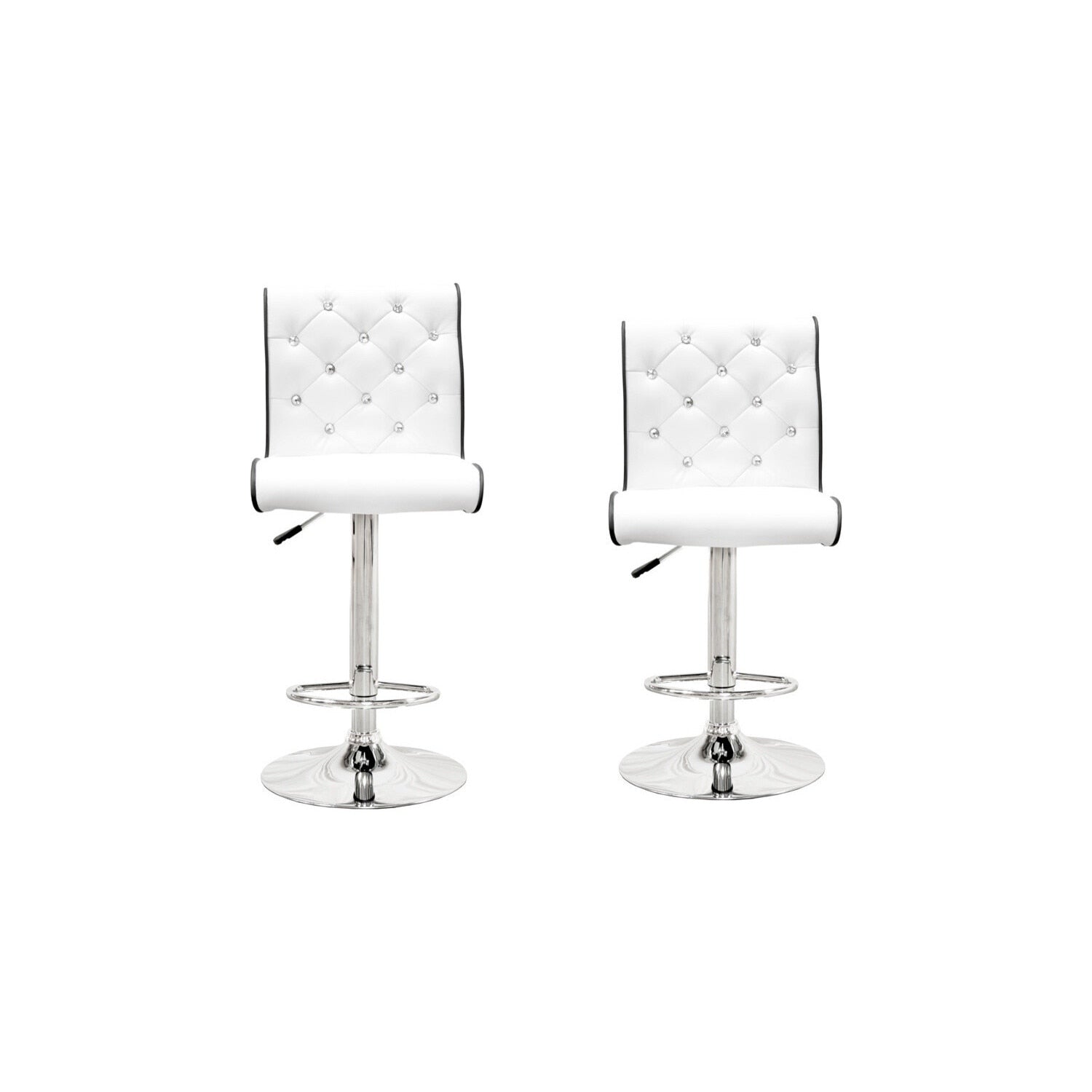 25.2 In. H White Finish Low Back Metal Bar Stool With Faux Leather Square Seat Set Of 2