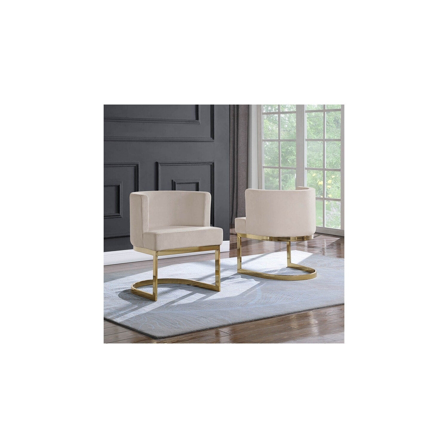 25.5 In.H Black Finish Velvet Upholstery Round Barrel Chair Set Of 2 With Straight Arm 8 X 10