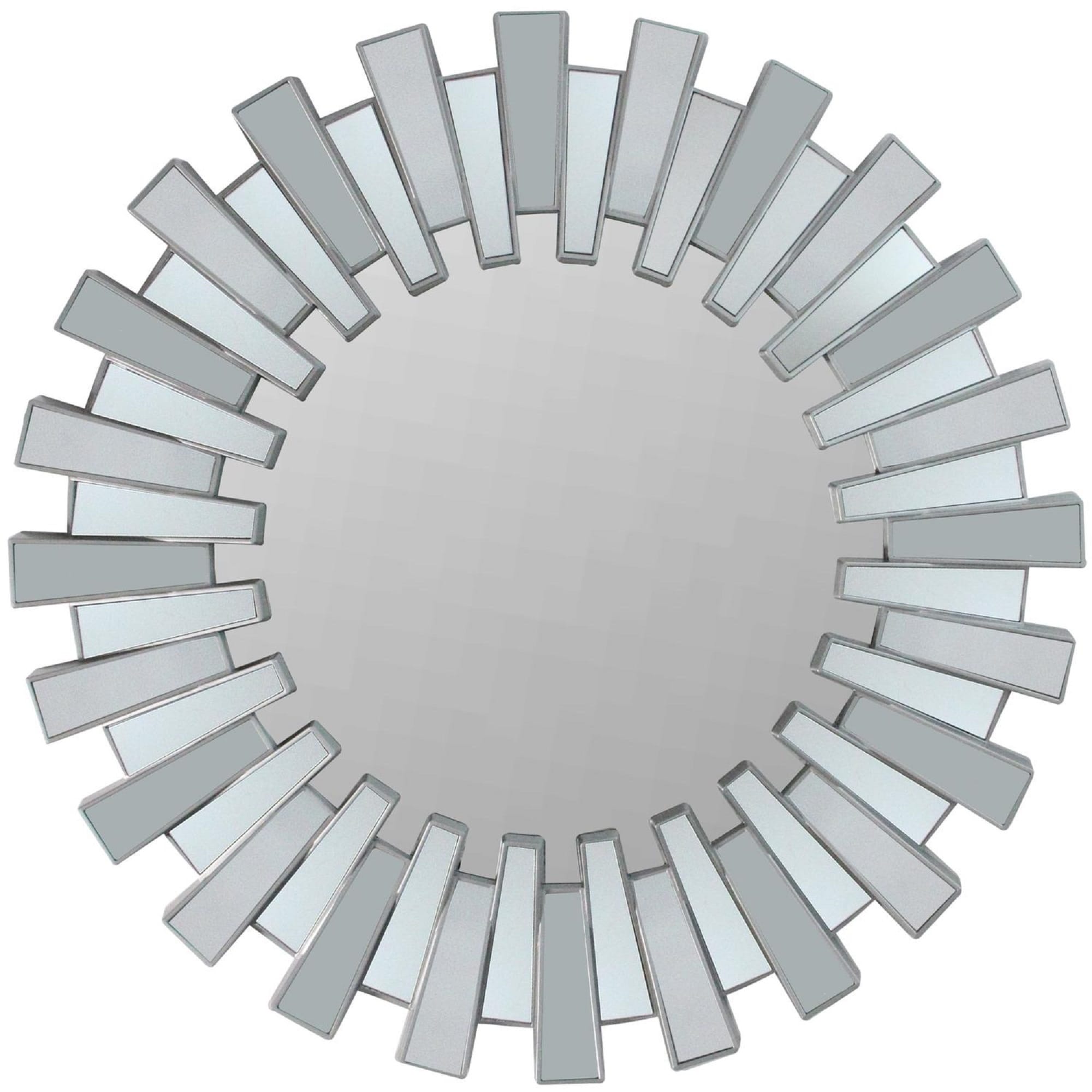 25.5 Aztec Sunburst Matte Silver Round Wall Mirror Grey