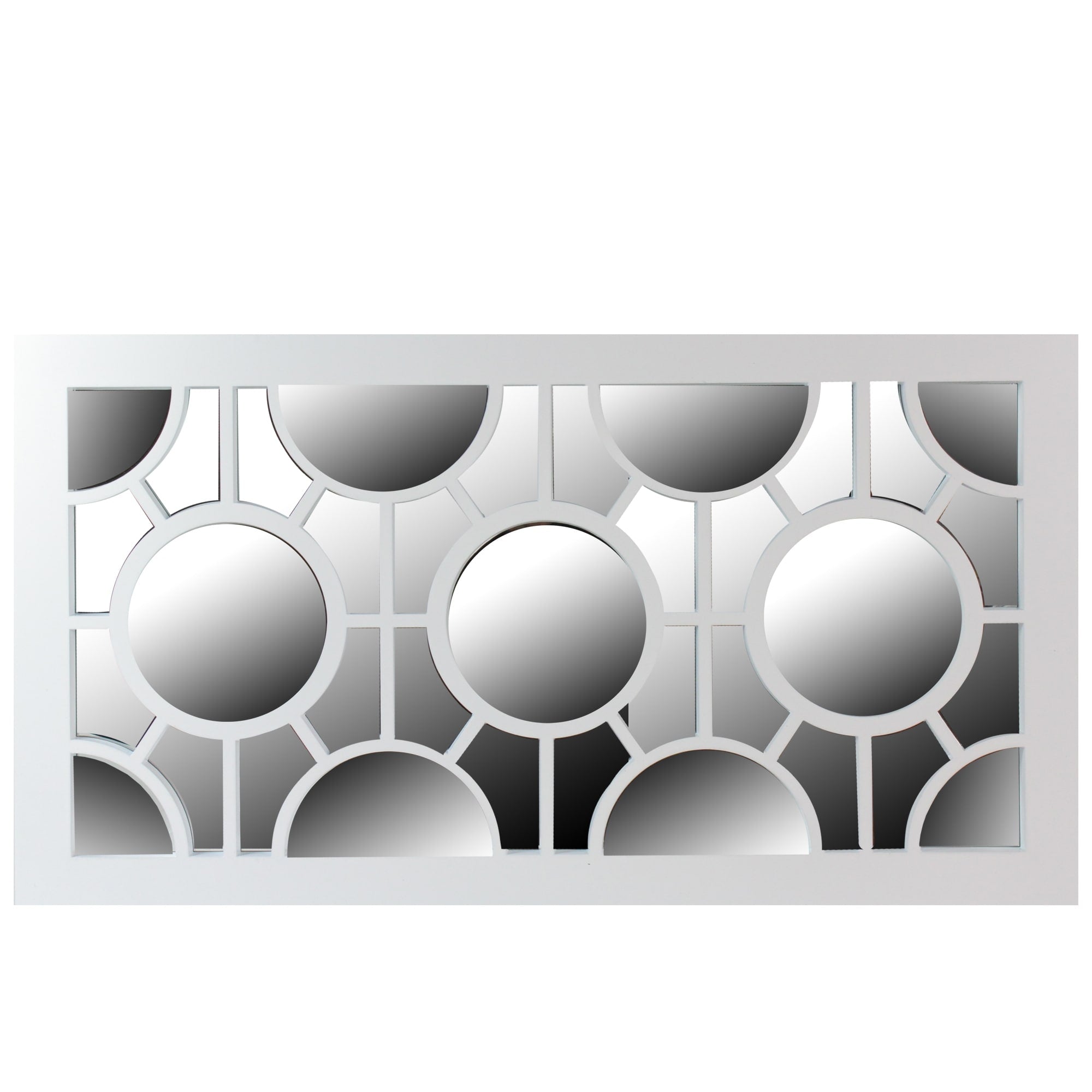 25.5 White Framed Geometric Circles Rectangular Wall Mirror